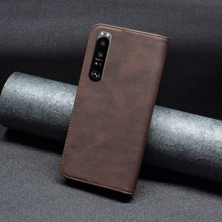 For Sony Xperia 1 III Magnetic RFID Blocking Anti-Theft Leather Phone Case(Brown)