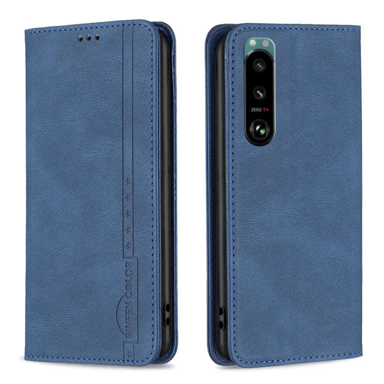 For Sony Xperia 5 III Magnetic RFID Blocking Anti-Theft Leather Phone Case(Blue)