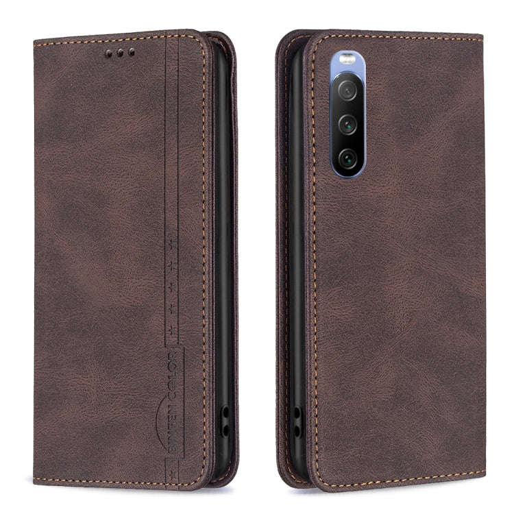 For Sony Xperia 10 III Magnetic RFID Blocking Anti-Theft Leather Phone Case(Brown)