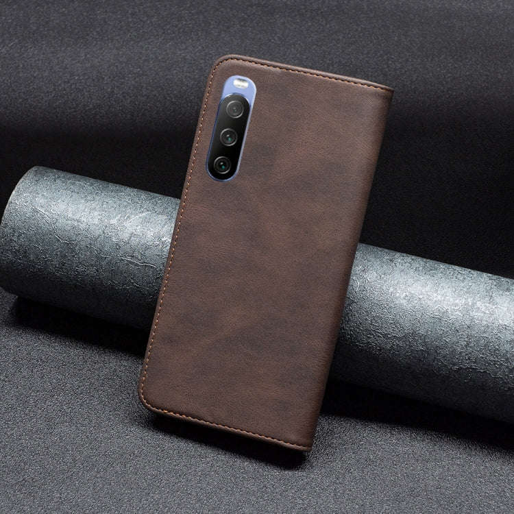 For Sony Xperia 10 III Magnetic RFID Blocking Anti-Theft Leather Phone Case(Brown)