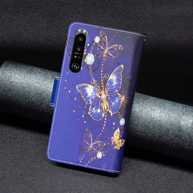 For Sony Xperia 1 III Colored Drawing Pattern Zipper Horizontal Flip Phone Leather Case(Purple Bu...