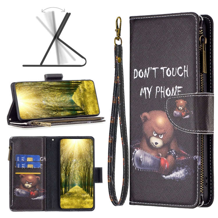 For Sony Xperia 1 III Colored Drawing Pattern Zipper Horizontal Flip Phone Leather Case(Bear)