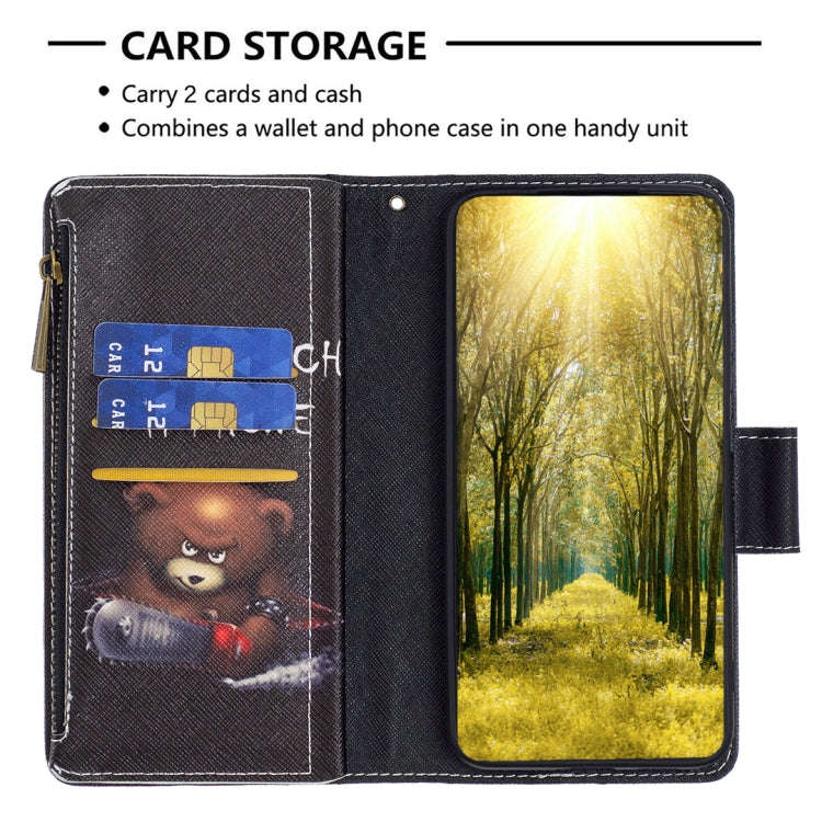 For Sony Xperia 1 III Colored Drawing Pattern Zipper Horizontal Flip Phone Leather Case(Bear)