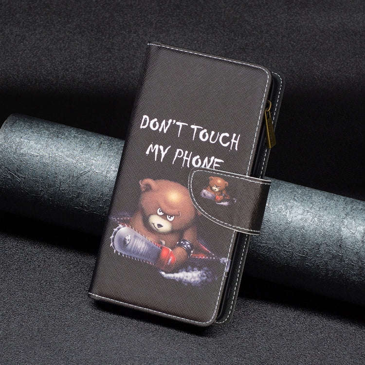 For Sony Xperia 1 III Colored Drawing Pattern Zipper Horizontal Flip Phone Leather Case(Bear)