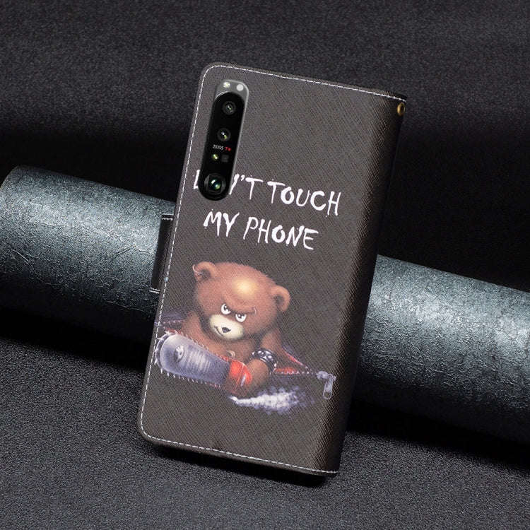 For Sony Xperia 1 III Colored Drawing Pattern Zipper Horizontal Flip Phone Leather Case(Bear)