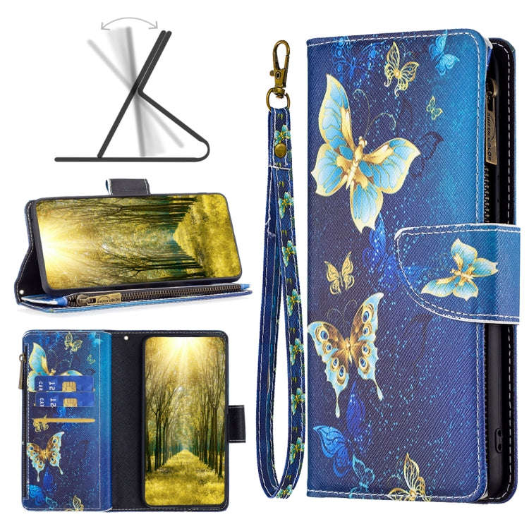 For Sony Xperia 1 III Colored Drawing Pattern Zipper Horizontal Flip Phone Leather Case(Gold Butt...