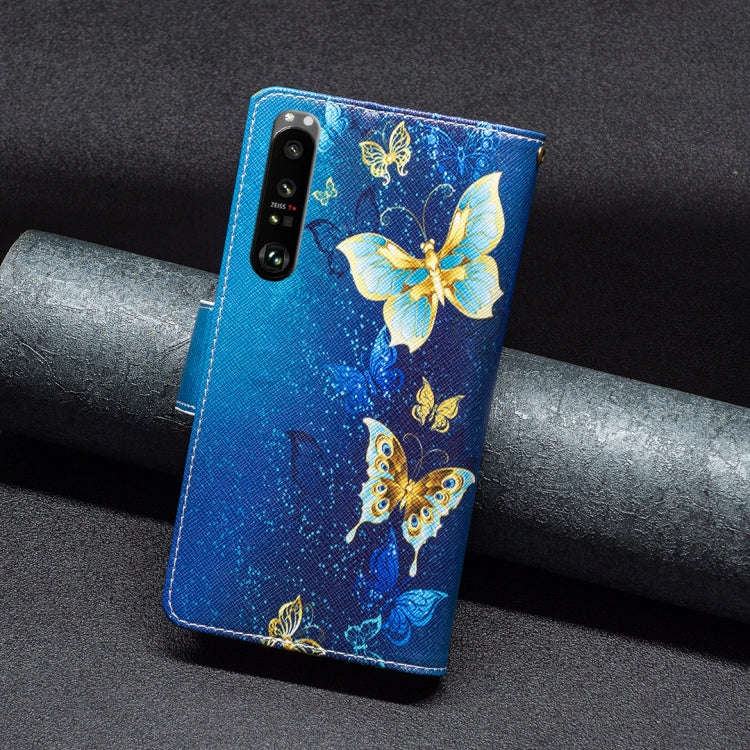 For Sony Xperia 1 III Colored Drawing Pattern Zipper Horizontal Flip Phone Leather Case(Gold Butt...