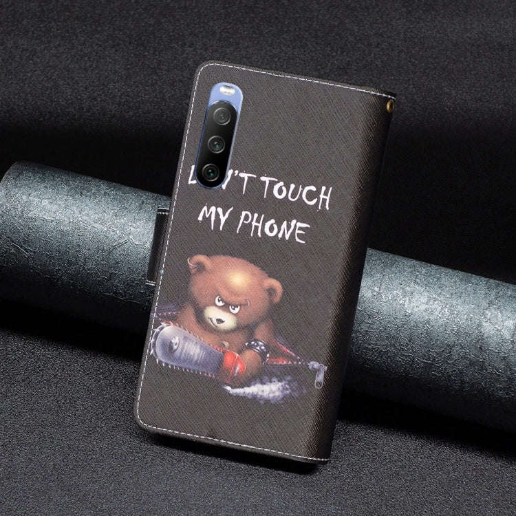For Sony Xperia 10 III Colored Drawing Pattern Zipper Horizontal Flip Phone Leather Case(Bear)