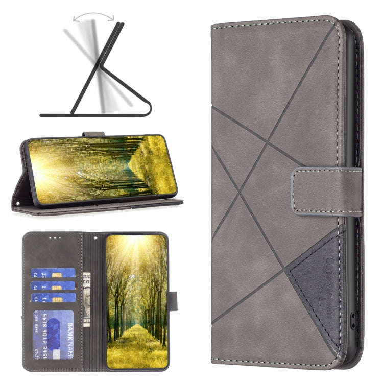 For Sony Xperia 1 III BF05 Magnetic Buckle Rhombus Texture Leather Phone Case(Grey)