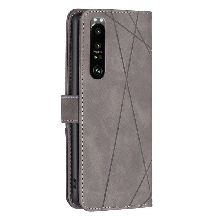 For Sony Xperia 1 III BF05 Magnetic Buckle Rhombus Texture Leather Phone Case(Grey)