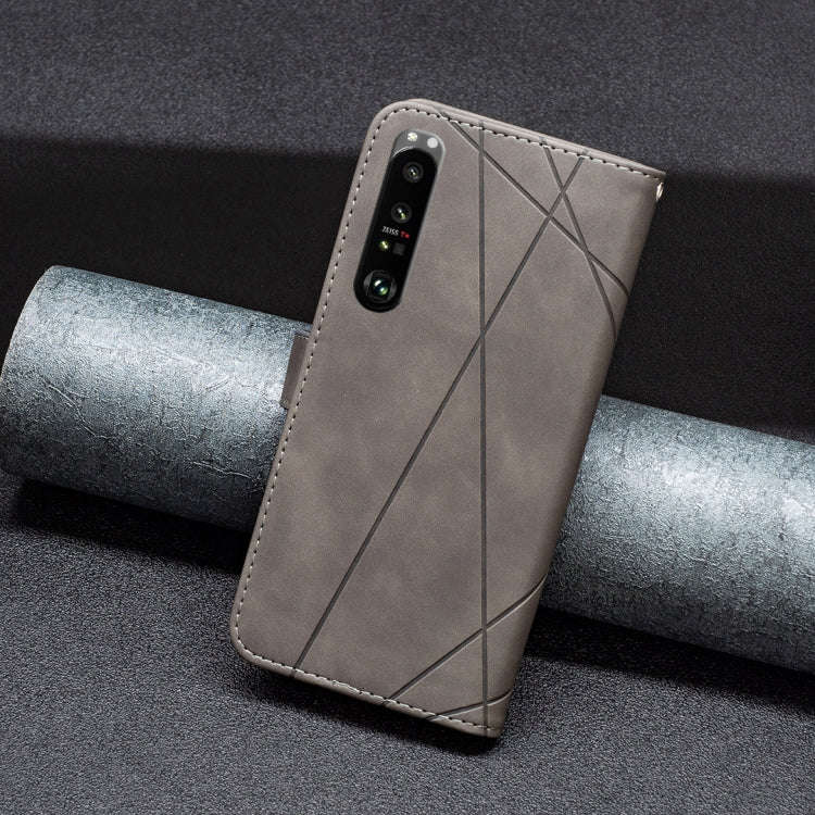 For Sony Xperia 1 III BF05 Magnetic Buckle Rhombus Texture Leather Phone Case(Grey)