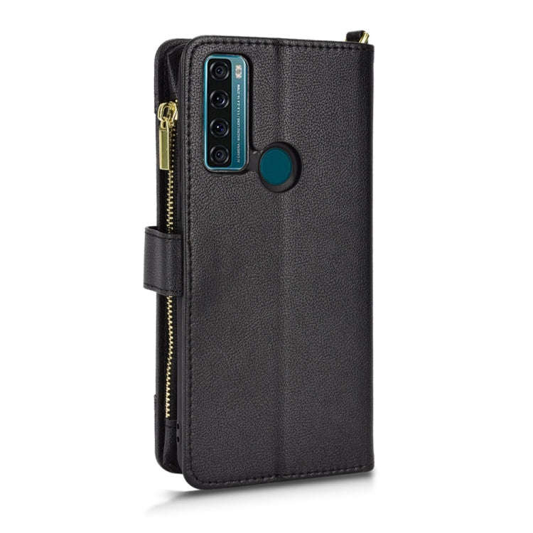 For TCL 20 SE Litchi Texture Zipper Leather Phone Case(Black)