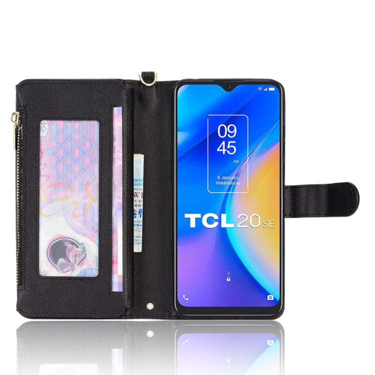For TCL 20 SE Litchi Texture Zipper Leather Phone Case(Black)