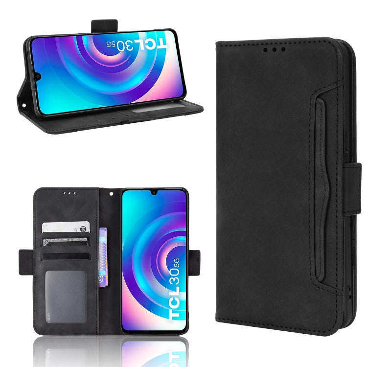 For TCL 30 5G / 30+ Skin Feel Calf Texture Card Slots Leather Phone Case(Black)