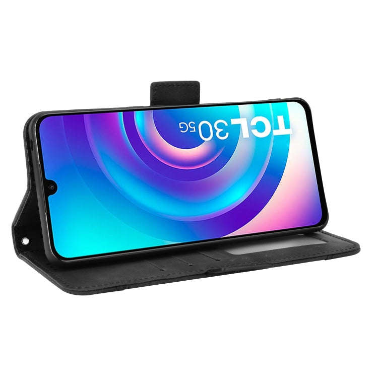 For TCL 30 5G / 30+ Skin Feel Calf Texture Card Slots Leather Phone Case(Black)