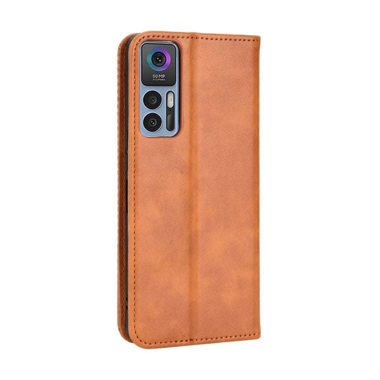 For TCL 30 5G / 30+ Magnetic Buckle Retro Texture Leather Phone Case(Brown)