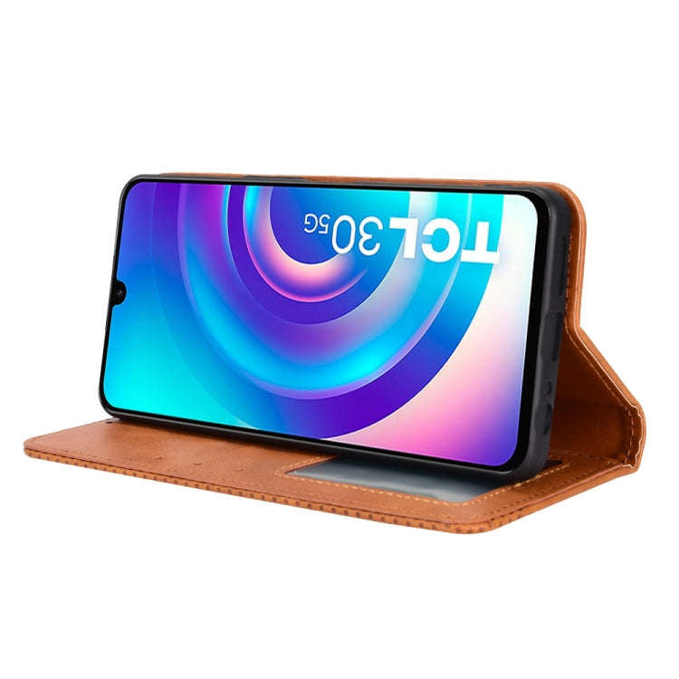 For TCL 30 5G / 30+ Magnetic Buckle Retro Texture Leather Phone Case(Brown)