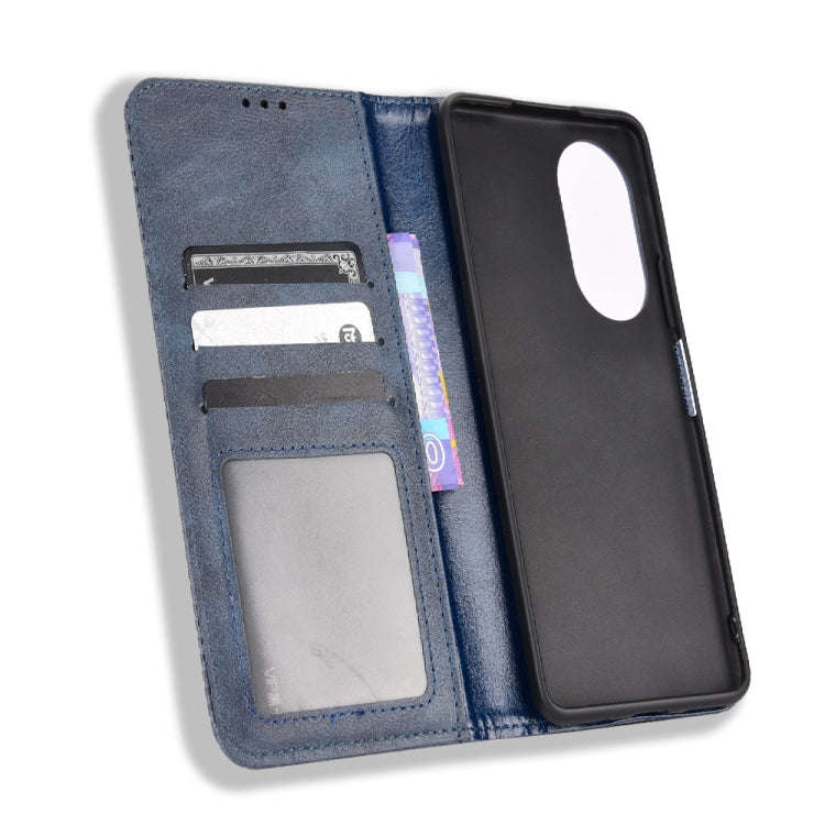 For Honor 50 SE / Huawei nova 9 SE Magnetic Buckle Retro Texture Leather Phone Case(Blue)
