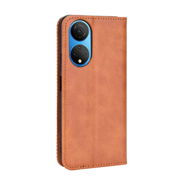For Honor X7 Magnetic Buckle Retro Texture Leather Phone Case(Brown)