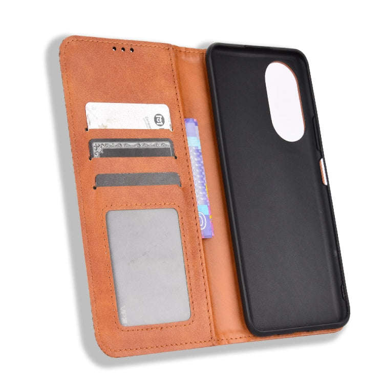 For Honor X7 Magnetic Buckle Retro Texture Leather Phone Case(Brown)