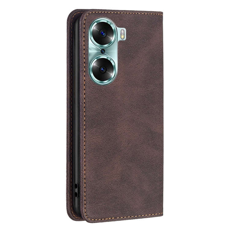 For Honor 60 Magnetic RFID Blocking Anti-Theft Leather Phone Case(Brown)