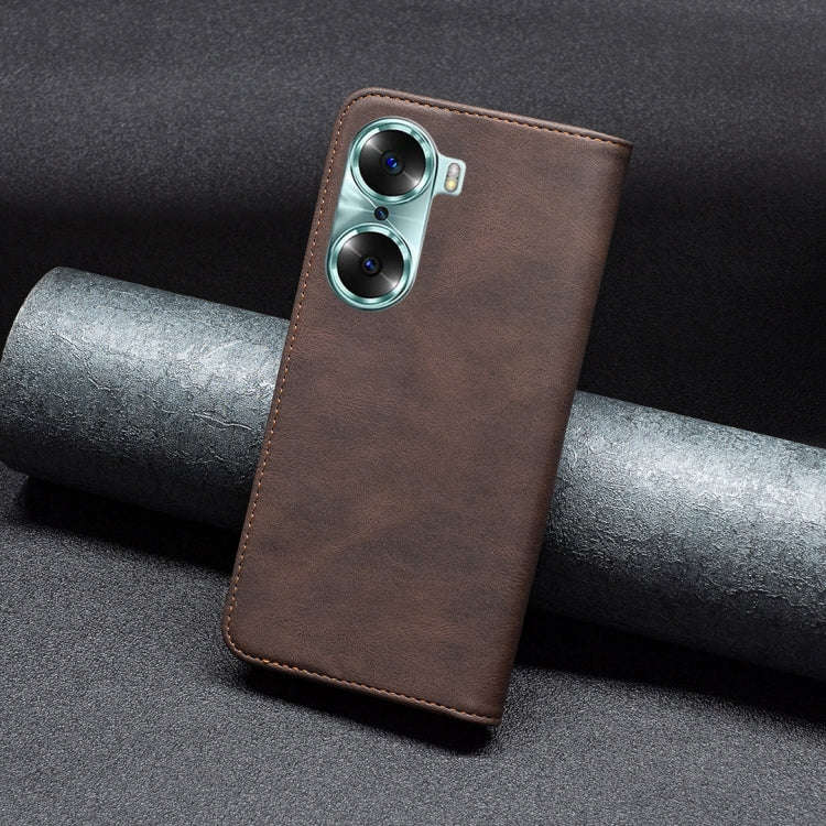 For Honor 60 Magnetic RFID Blocking Anti-Theft Leather Phone Case(Brown)