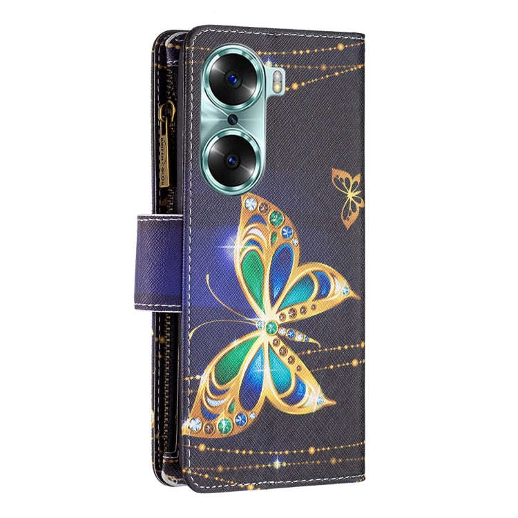 For Honor 60 Colored Drawing Pattern Zipper Horizontal Flip Leather Phone Case(Big Butterfly)