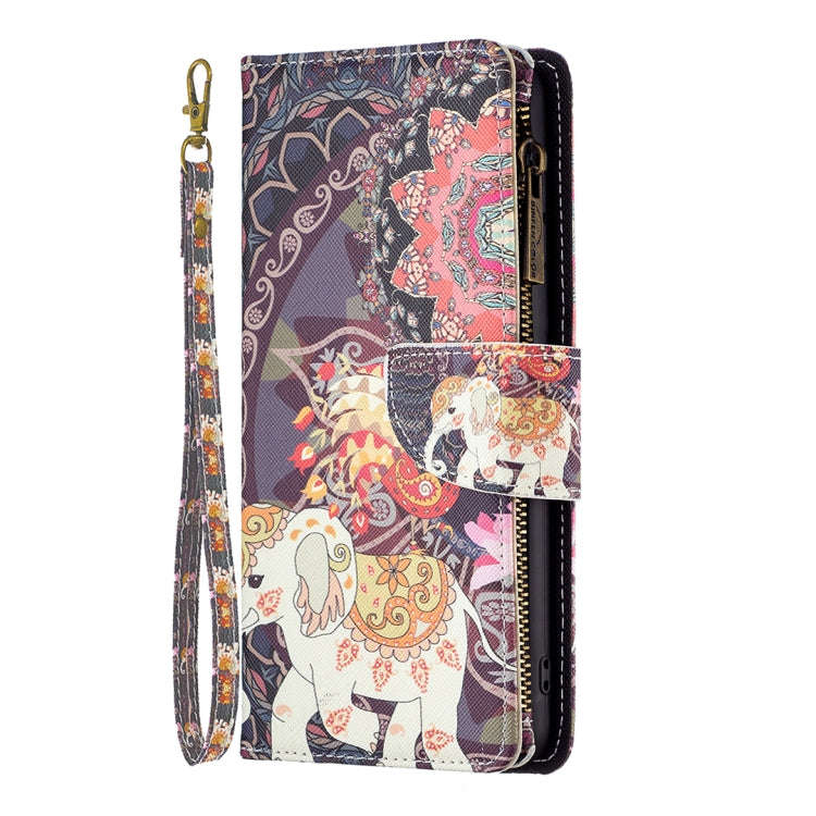 For Honor 60 Pro Colored Drawing Pattern Zipper Horizontal Flip Leather Phone Case(Flower Elephants)