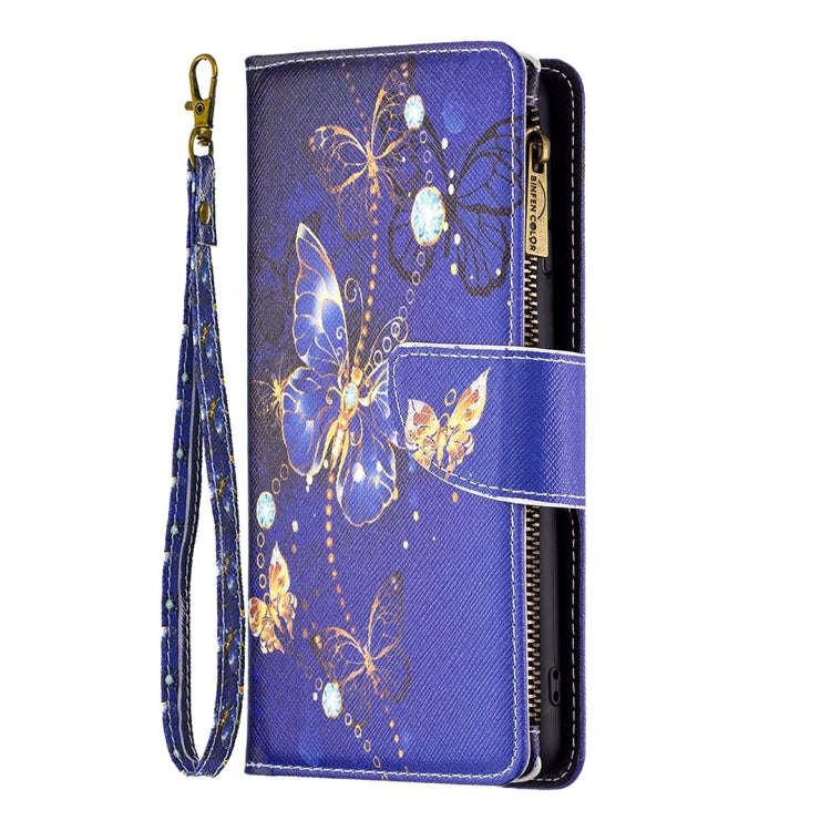For Honor 60 Pro Colored Drawing Pattern Zipper Horizontal Flip Leather Phone Case(Gold Butterfly)
