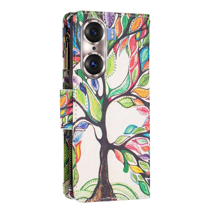For Honor 60 Pro Colored Drawing Pattern Zipper Horizontal Flip Leather Phone Case(Tree)