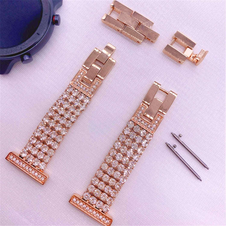 22mm Universal Four-Row Diamond Metal Watch Band(Rose Gold)