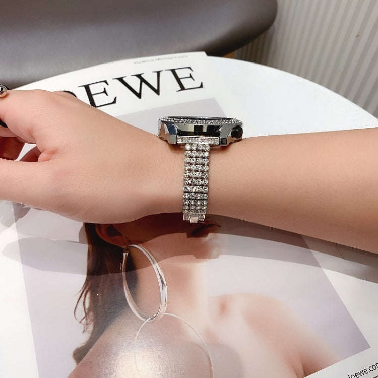 22mm Universal Four-Row Diamond Metal Watch Band(Silver)