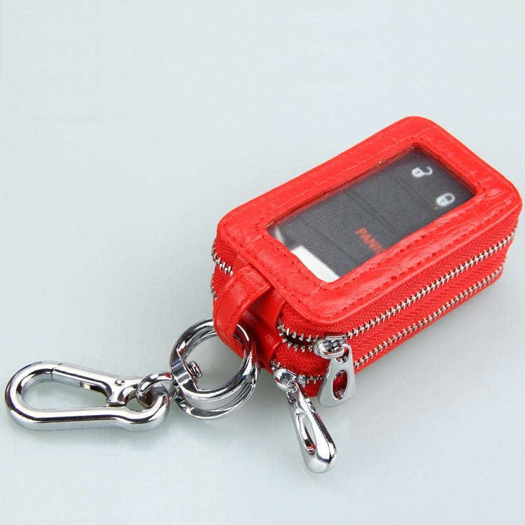 9075 Universal Crocodile Texture Genuine Leather Double Zipper Car Key Case(Blue)