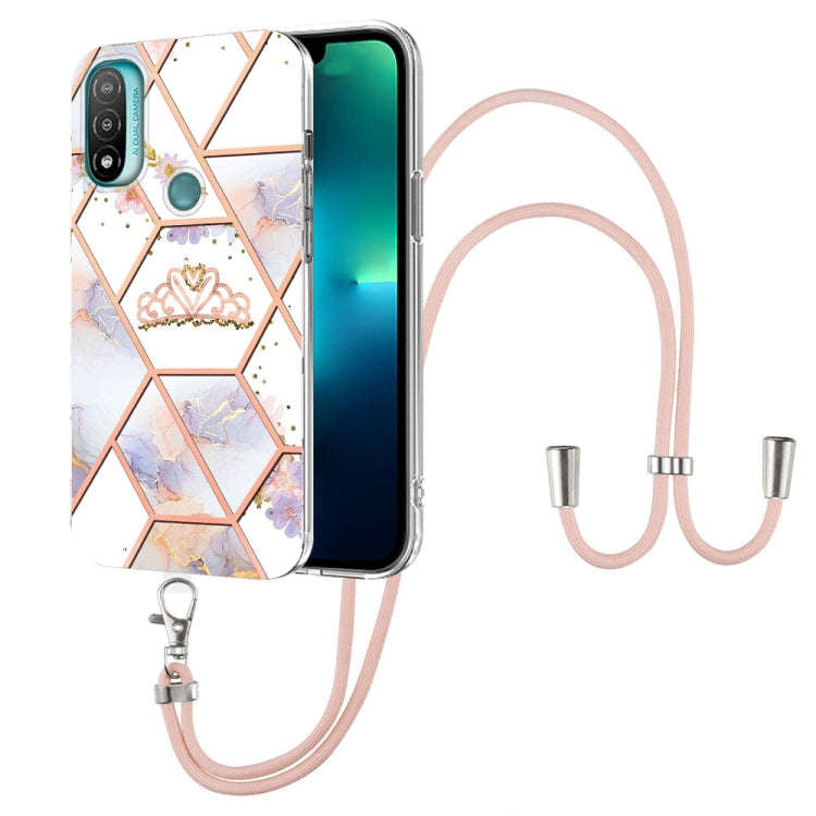 For Motorola Moto E20 / E30 / E40 Splicing Marble Flower Pattern TPU Phone Case with Lanyard(Impe...