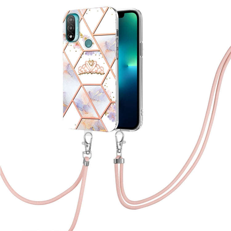 For Motorola Moto E20 / E30 / E40 Splicing Marble Flower Pattern TPU Phone Case with Lanyard(Impe...