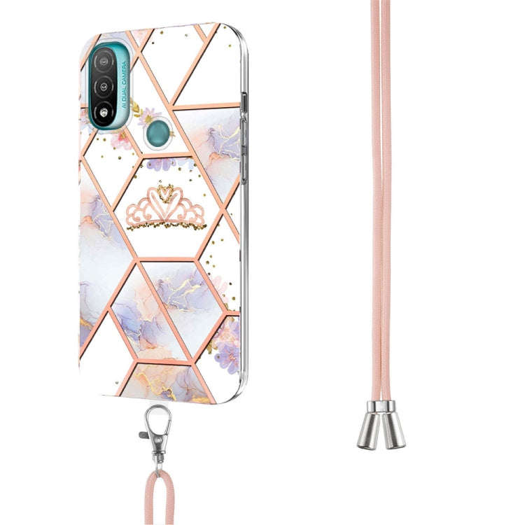 For Motorola Moto E20 / E30 / E40 Splicing Marble Flower Pattern TPU Phone Case with Lanyard(Impe...