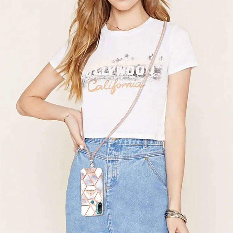 For Motorola Moto E20 / E30 / E40 Splicing Marble Flower Pattern TPU Phone Case with Lanyard(Impe...
