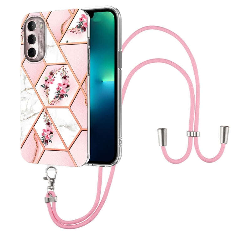 For Motorola Moto G Stylus 2022 4G Splicing Marble Flower Pattern TPU Phone Case with Lanyard(Pin...