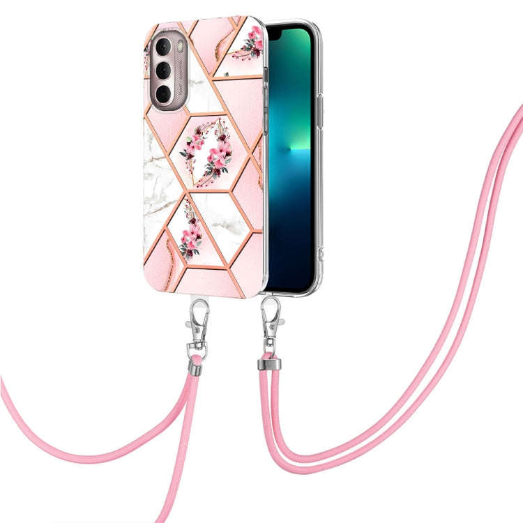 For Motorola Moto G Stylus 2022 4G Splicing Marble Flower Pattern TPU Phone Case with Lanyard(Pin...