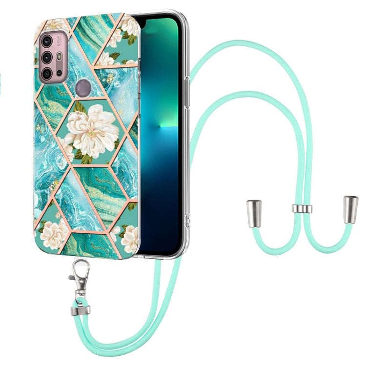 For Motorola Moto G30 / G20 / G10 / G10 Power Splicing Marble Flower Pattern TPU Phone Case with ...