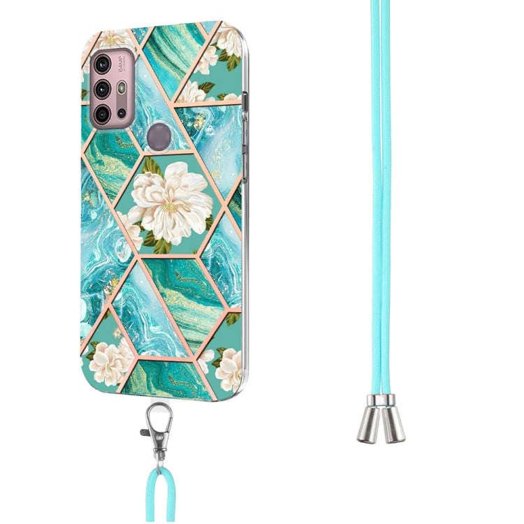 For Motorola Moto G30 / G20 / G10 / G10 Power Splicing Marble Flower Pattern TPU Phone Case with ...