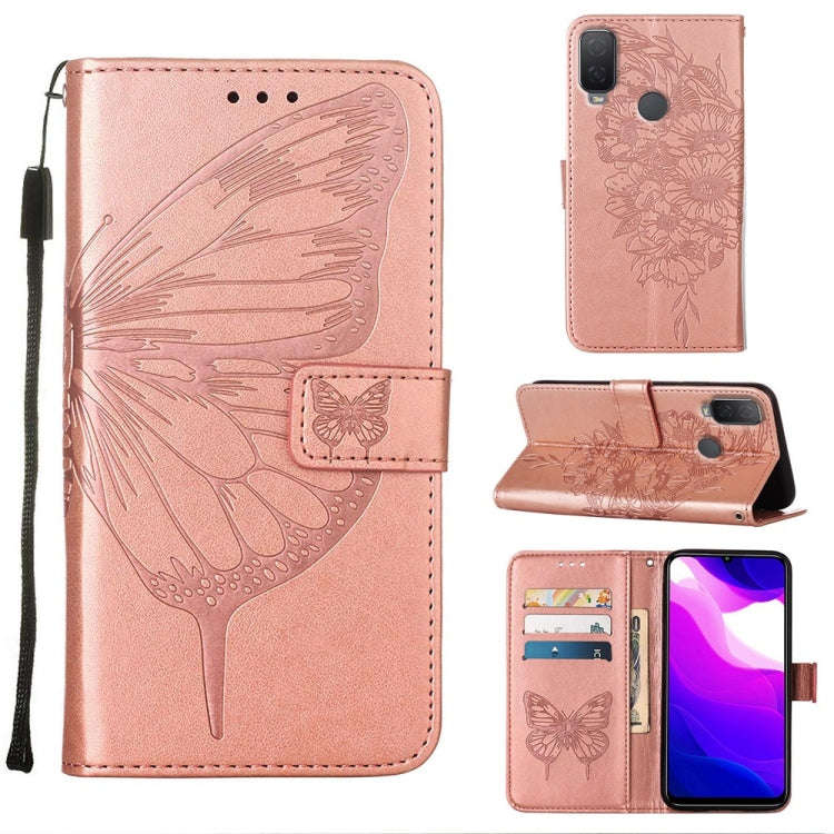 For Alcatel 1L 2021 Embossed Butterfly Leather Phone Case(Rose Gold)