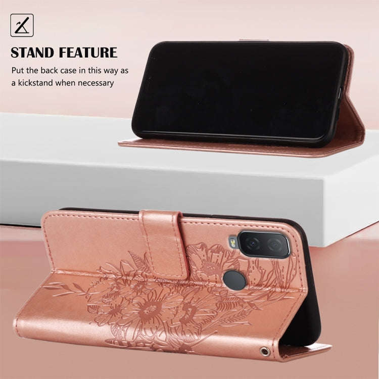 For Alcatel 1L 2021 Embossed Butterfly Leather Phone Case(Rose Gold)