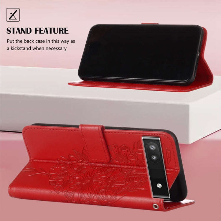 For Google Pixel 6a 5G Embossed Butterfly Leather Phone Case(Red)