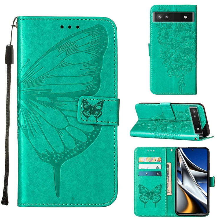 For Google Pixel 7 5G Embossed Butterfly Leather Phone Case(Green)