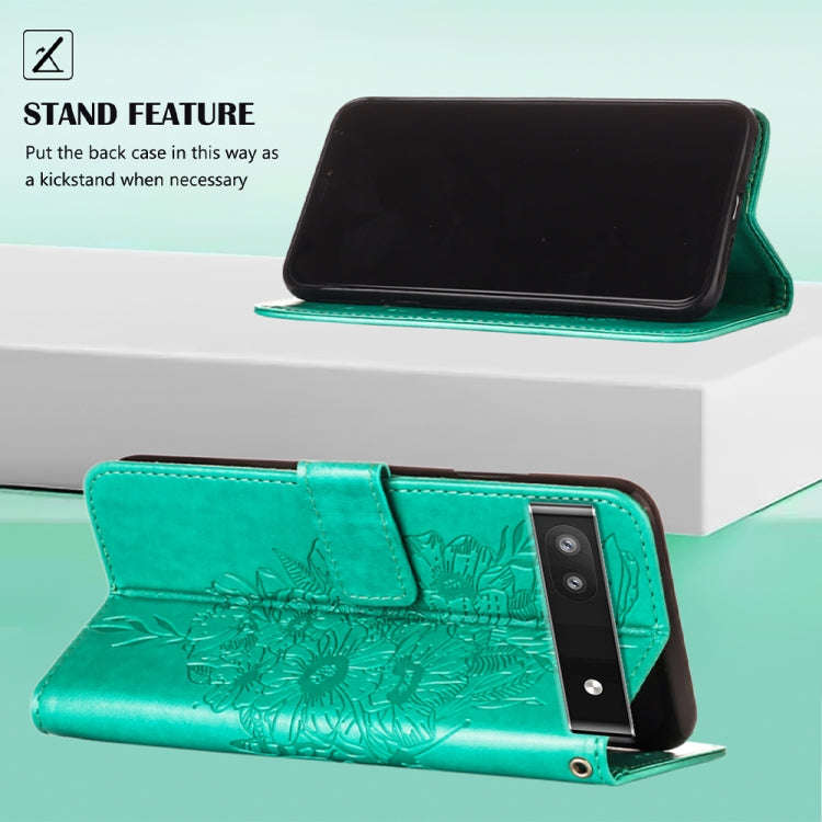 For Google Pixel 7 5G Embossed Butterfly Leather Phone Case(Green)