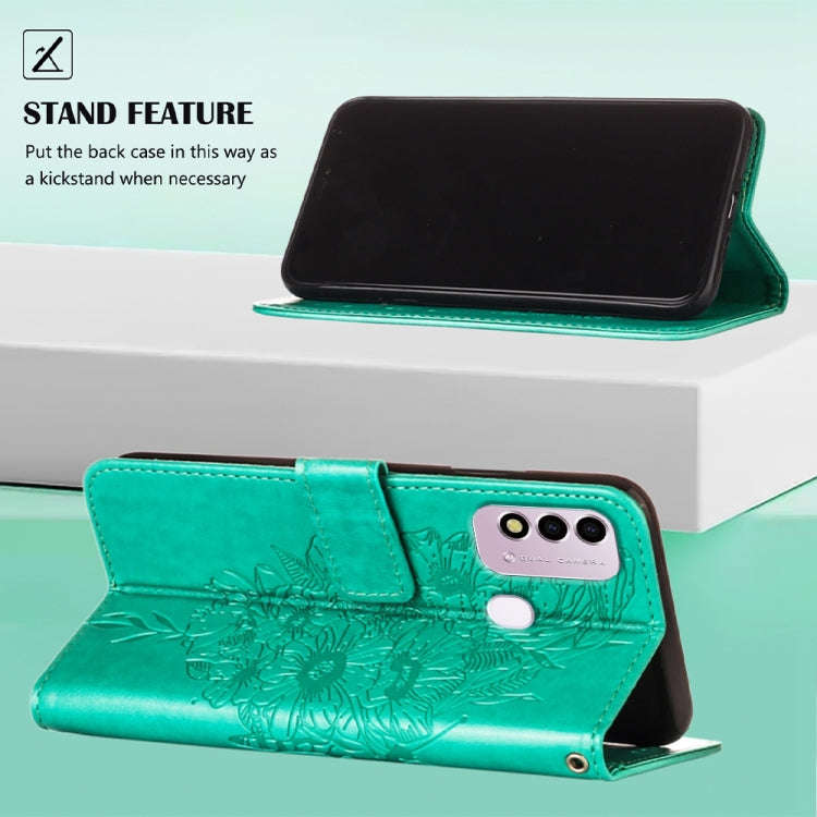 For Itel P37 / Vision 2s Embossed Butterfly Leather Phone Case(Green)