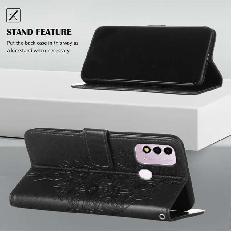 For Itel P37 / Vision 2s Embossed Butterfly Leather Phone Case(Black)