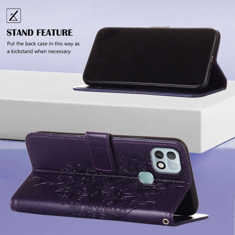 For Infinix Hot 10i / Smart 5 Pro Embossed Butterfly Leather Phone Case(Dark Purple)
