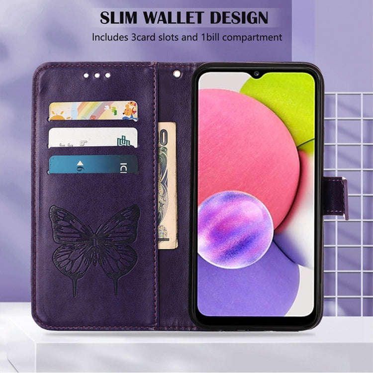 For Infinix Hot 10i / Smart 5 Pro Embossed Butterfly Leather Phone Case(Dark Purple)